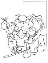 coloriage les 3 petits cochons partent de la maison familiale